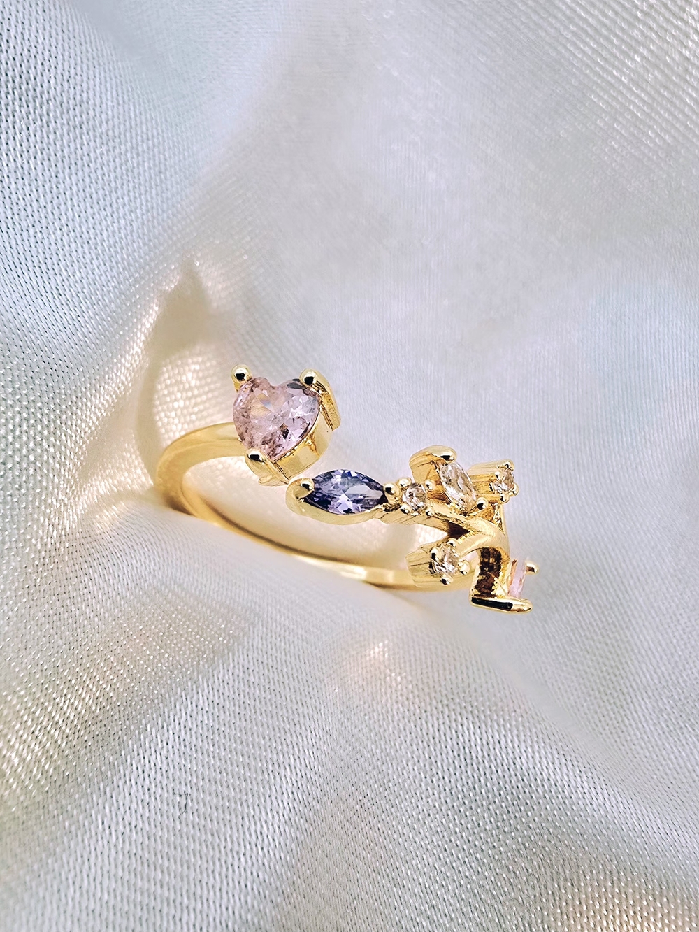 Y2K Sakura‎ Flower Shiny Zircon Crystal Gold-plated Open Ring- Women Jewelry